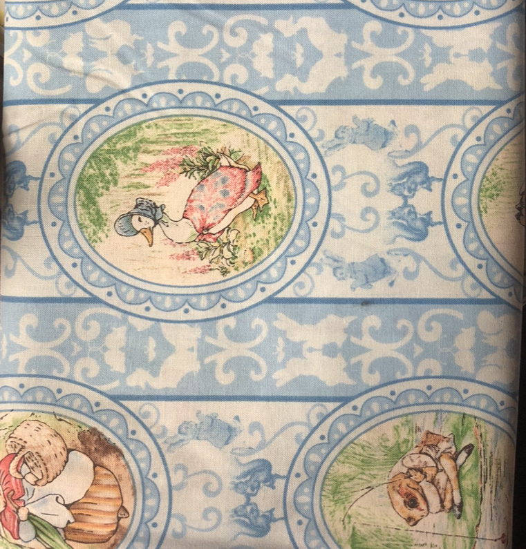 20357/B Beatrix Potter Plaques Blue Background for Quilting Treasures