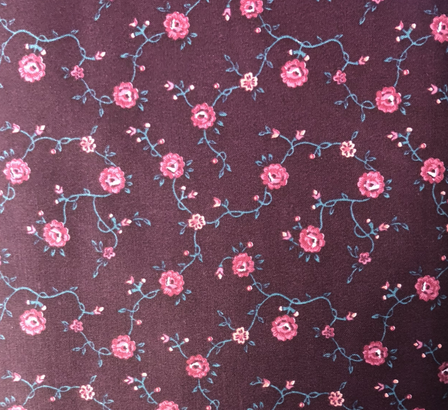 Quilters Cotton Flowers On Vine – Burgundy